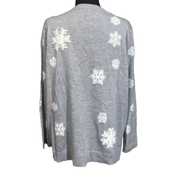 NWT Talbots Sz XLP Cashmere Blend Long Sleeve Crew Neck Sweater Grey Snowflakes - Picture 3 of 12